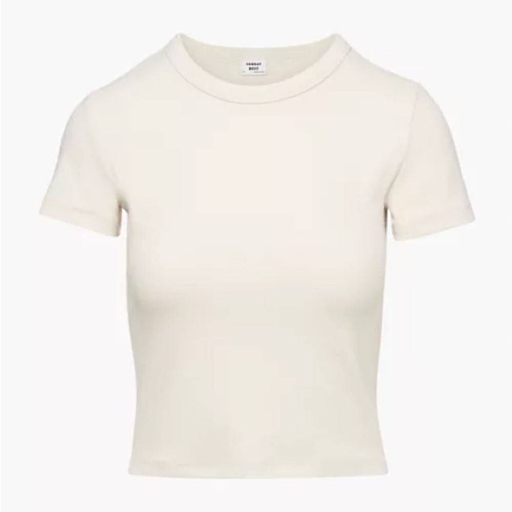 Aritzia Sunday Best waist length cropped tee / size S / birch beige oatmeal